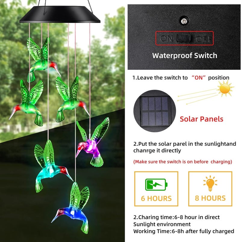 DesGully Gifts for Mom from Daughter Son Husband LED Solar Hummingbird Wind Chimes Indoor Outside Best Gifts for Mothers Day Birthday Grandma Women Who has Everything Outdoor Decor,Yard Decorations - Image 5